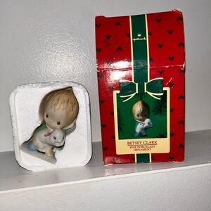 1985 Hallmark Fine Porcelain BETSEY CLARK Baby with Lamb Christmas Ornament NIB